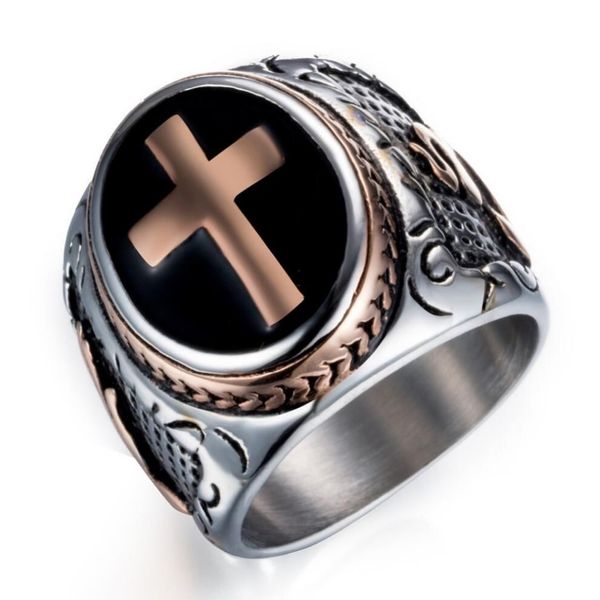 Bague en acier inoxydable pour hommes, croix celtique médiévale, Punk, anneaux Rock, argent, noir, taille 7-13270p