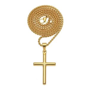 Heren Roestvrij staal Cross Pendant ketting Gouden trui ketting mode heuphop kettingen sieraden 2 stijlen