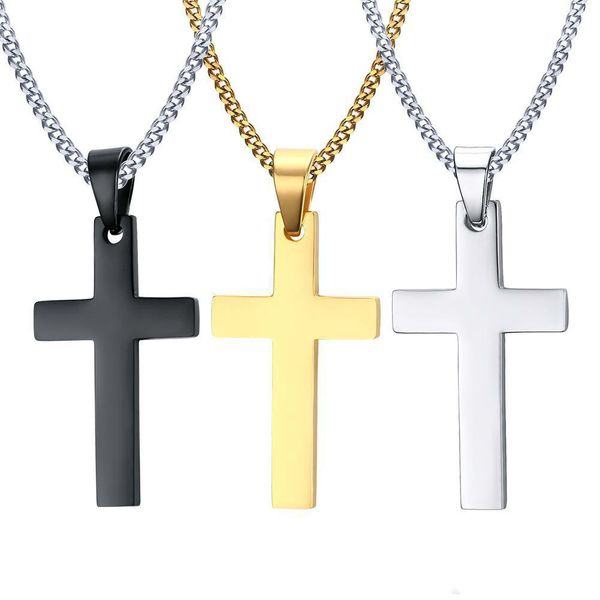 Hommes en acier inoxydable croix pendentif colliers hommes religion foi crucifix charme chaîne en acier titane pour les femmes bijoux de mode cadeau GB1439