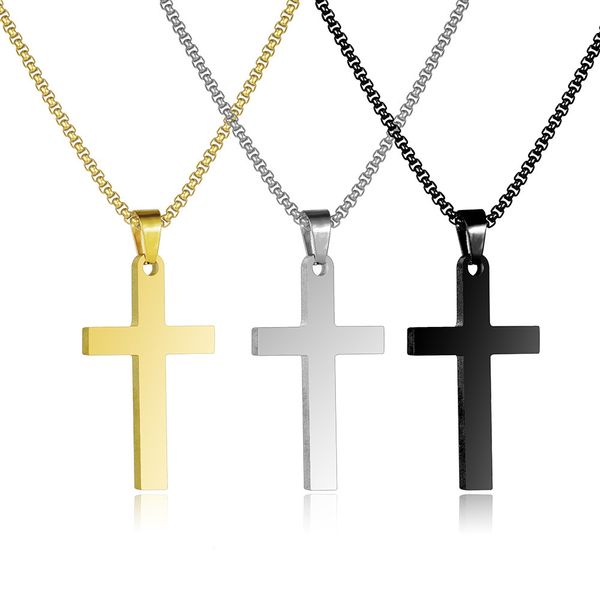 Colliers avec pendentif croix en acier inoxydable pour hommes, fournitures de fête, Crucifix de foi religieuse