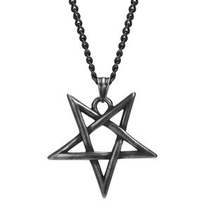 Pendentif étoile à cinq branches en acier inoxydable pour hommes, collier de sorcellerie juive, chaîne Rolo 24 pouces, Vintage noir PN-1368GR