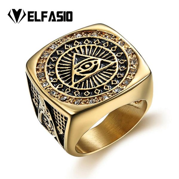 Bague en acier inoxydable pour hommes, bague en or Illuminati, symbole de la pyramide des yeux qui voit tout, bijoux Hip hop, taille 8-13294I