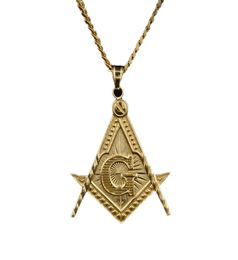 Masquage à hommes en acier inoxydable Ma illuminati Symbole Mason Pendant collier Gold plaqué avec chaîne cubaine pour hommes Women256d202E1958841