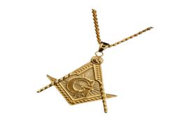 Hommes en acier inoxydable Masonic Illuminati Symbole Mason Pendant Collier or plaqué de chaîne cubaine pour hommes Women1055596