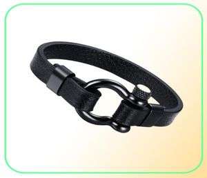 Bracelet en cuir à manilles Ancla en acier inoxydable pour hommes en noir bracelet de surfeur marin nautique bracelet bijoux masculins 7597982