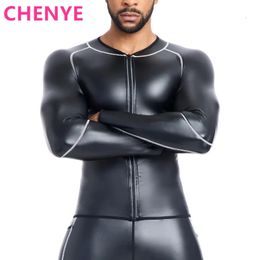 Veste en cuir à col montant pour hommes, ligne blanche, chemise à manches longues en simili cuir, taille masculine, corsets, chemises à fermeture éclair 240327