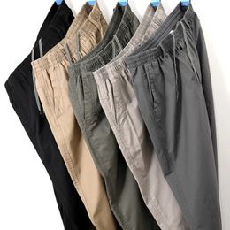 Rechte cargobroek voor heren, casual broek, monochromatisch, grote maat M6XL, elastische taille, 100% katoen, negende 2024 240313