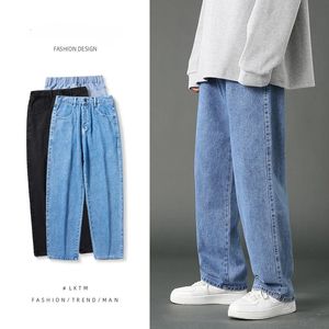 Heren rechte jeans lente zomer klassieke stijl elastische taille losse draperen mode Y2k broek mannelijke streetwear 240227