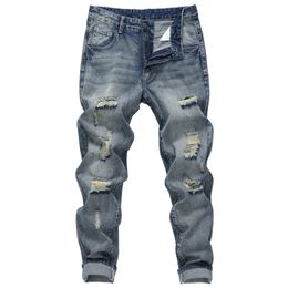Heren rechte niet-stretch katoen causale mode gesneden en gescheurde denim broek jeans 240319
