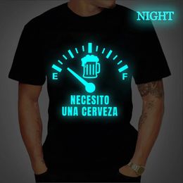 Mens Street T-shirt Necesito Una Cerveza Print Luminous Tops Tees Summer T-shirt Oversized T-shirt voor mannen T-shirt kleding 240409