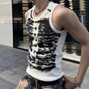 Mens Street Tie-Dye strakke sportvest Geserveloze sexy mode jeugd trendy casual bedrukt comfortabel vest unisex 240429