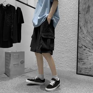 Heren Streetwear Rijbroek Retro Koreaanse Harajuku Pocket Denim Hip Hop Cargo Korte Broek Grunge Bermuda Jeans Shorts Kleding 240311