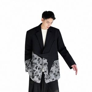 Heren Streetwear Fi Show Losse Casual Patchwork Blazer Jasje Mannelijke Japan Koreaanse Stijl Jas Bovenkleding Stadium Kleding I9z6 #