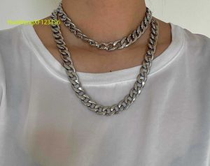 Heren streetwear ketting zilverkleurig roestvrij staal punk curb cubaanse ketting chocker ketting voor unisex