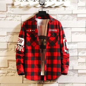 Heren Streetwear Dikke Shirts Mannen Kleding Harajuku Kleurblok Plaid Shirt Lange Mouw Mannelijke Vintage Koreaanse Mode Kleding 230226