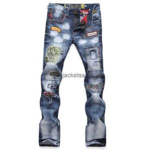 Men Streetwear Washed Jean Ripped Trous Design Denim Pantalon Long Applique Hip Hop Biker Jeans Homme Long Pantalon