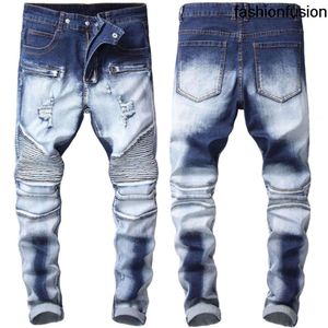 Les hommes étirent petit jean à moteur plissé slim-fit droit
