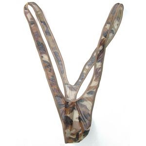 Mens Stretch SupSpender G5980 Sexy Borat Mankkini Kostuum G-String V-Back Camo Patroon Gedrukt Sexy Ondergoed Doorzien