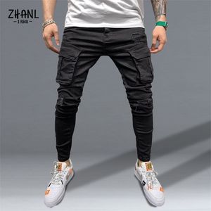 Pantalones vaqueros rasgados ajustados elásticos para hombre, pantalones vaqueros ajustados de mezclilla de alta calidad, pantalones de chándal de moda, pantalones de hip hop, pantalones de lápiz para correr, 220629