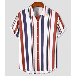 Heren Gestreept Overhemd 3D Mode Vakantiestijl Korte Mouw Oversized Shirt Kleding Casual Strand Straat Top Sweatshirt Feest 240325