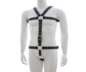 Équipement de bondage en cuir clouté pour hommes avec anneau de pénis, harnais de retenue fétiche, costume, produits sexuels pour esclave masculin Y04068790212