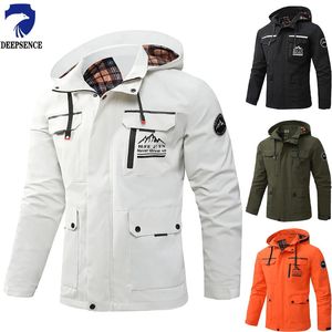 Veste bombardier élégante pour hommes, coupe-vent, masque facial, imperméable, multi-poches, idéale pour les activités de plein air au printemps et en automne 240228