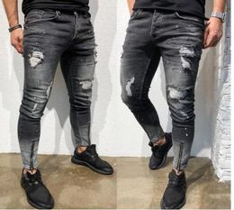 Mentillage élégant en jean skinny skinny créateur de mode lavé-glissière Biker en pierre droite stretch denim effilochée streetwear9955199