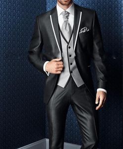 Heren Pak Shiny Black Notch Rapel Prom Tuxedos Wedding Bruidegom Suits Jackets Vestbroek 3 stuks feestkostuum Homme