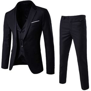 Herenpak Slanke 3-delig Pak Blazer Business Wedding Party Jacket Vest Broek Camiseta Hombre Men Kleding Suits X0909