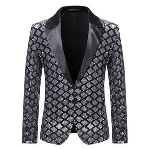 costume pour hommes argent paillettes costume à carreaux veste blazer coupe ajustée un bouton hommes DJ club scène chanteur mâle Hombre costumes pour hommes d'affaires