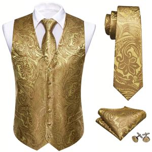 Herenpak Vest Jacquard 4pcs Waistcoat met stropdas Pocket Square manchetingen ingesteld voor mannelijk mouwloze jas Wedding Business Party 240428