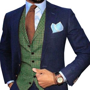 Chaleco de traje para hombre, solapa con cuello en V, lana a cuadros, chaleco Formal informal de negocios, chaleco de padrino para boda, verde/marrón/gris/café