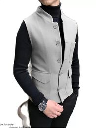 Heren Pak Vesten Opstaande Kraag Mouwloos Formeel Zakelijk Eenvoudige Werkkleding Slim Fit Vest Bruidegom Bruiloft Jas 240125