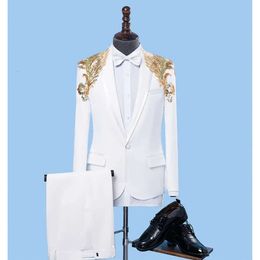Heren Pak Wit knappe pailletten 2 -stuk mode bruiloft Pakken Beste Men Slim Fit bruidegom Tuxedos voor man in voorraad s