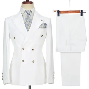 Costumes pour hommes 2023 Costume Homme blanc Double boutonnage affaires pour hommes marié mariage Terno Masculino Slim Fit 2 pièces (blazer pantalon)
