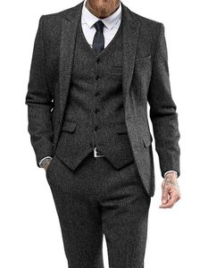 Trajes de diseñador para hombre, trajes de 3 piezas, solapa gris y blanca, esmoquin formal informal para padrinos de boda, chaqueta + pantalón + chaleco para boda