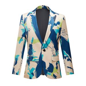 Herenpakken Afrikaanse mode nieuwe trend blauw groen beige all-over print pak casual slim fit jasje plus size ontwerp blazer