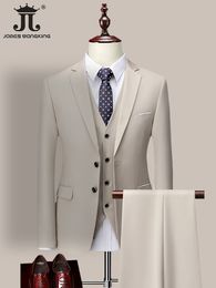 Heren Suits Blazers 13 kleuren 5xl jas Vest broeken Hoogte Merk Formele zakelijke heren Pak Threepiece Bruidegom trouwjurk vaste kleurenpak 230323
