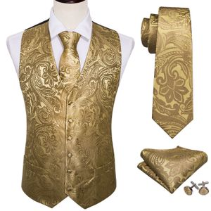 Trajes para hombre Blazers 4PC Super Silk Tank Top Party Wedding Gold Paisley Solid Flower Pocket Square Tie Set BarryWang BM 230720