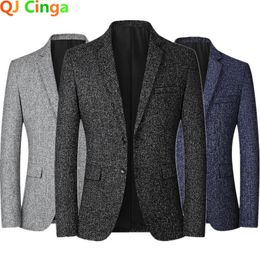 Hommes costumes Blazers automne Plaid costume veste simple boutonnage hommes affaires manteau décontracté gris bleu mâle Blazer Masculino M4xl 231206