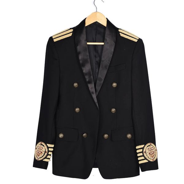 Trajes para hombre Blazers insignia hombro dorado bordado club fiesta blazer hombres traje de escenario chaqueta doble botonadura banquete de lujo negro 231123