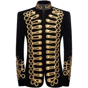 Herenpakken Blazers Zwart Goud Geborduurd Fluwelen Pak Blazer Feest Banket Podiumkleding voor Zangers Mannen Hoge kwaliteit Handgemaakt blazer masculino 231113