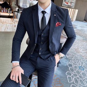 Heren Suits Blazers Brand Men 3 -delige pak panting Vest / 2022 Business Slim Sets Wedding Jurk Plaid Formele slijtage