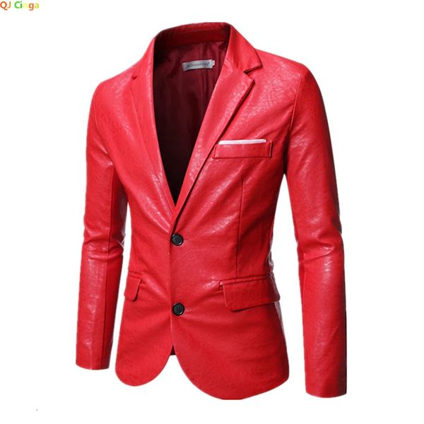 Trajes para hombre Blazers Chaqueta de traje rojo brillante Abrigos de PU Moda Chaquetas de cuero casuales Negro Caqui Azul Tallas grandes M5XL 6XL Ropa de abrigo 231109