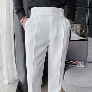 Heren Pakken Blazers Brits stijl Men Business Casual Solid Color Broek Mannelijke hoge taille rechte kledingbroeken Kwaliteit Slim Fit pak Pant