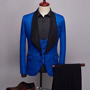 Trajes para hombre Blazers Casual Boutique Business Collar Suit Hombre Jacquard Patrón oscuro Chaqueta Pantalones Chaleco 3 piezas Set 221121
