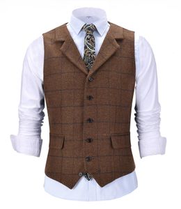 Costumes pour hommes Blazers Casual Gentleman Army Green Vest Plaid Soft Wool Brown Veste Tweed Business Gilet pour Groosmen Man Mariage 221121