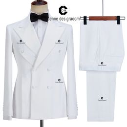 Costumes pour hommes Blazers Cenne Des Graoom Tuxedo pour hommes blanc veste à double boutonnage Blazer pantalon 2 pièces ensemble de mariage de luxe marié fête 230209