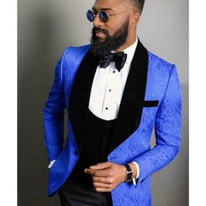 Trajes para hombres Blazers Classic Royal Blue Floral Slim Fit Wedding Made Wedding For Groom Tuxedos 3 piezas Groomsmen Man 221117