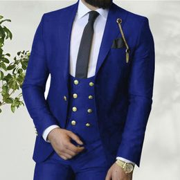 Trajes para hombre Blazers Traje Homme Italian Business Slim Fit 3 piezas Royal Blue Groom Prom Tuxedos Padrinos de boda Blazer para boda 221118